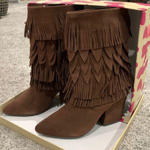Dolce by Mojo Moxy Lori Expresso Layered Fring Boots size 8.5